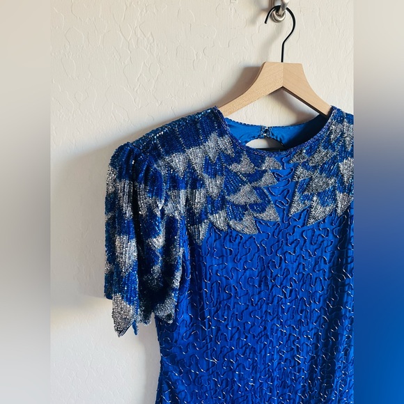 Vintage Sweelo Beaded Silk Womens Dress Size L Sequins Glam Statement - Picture 2 of 3